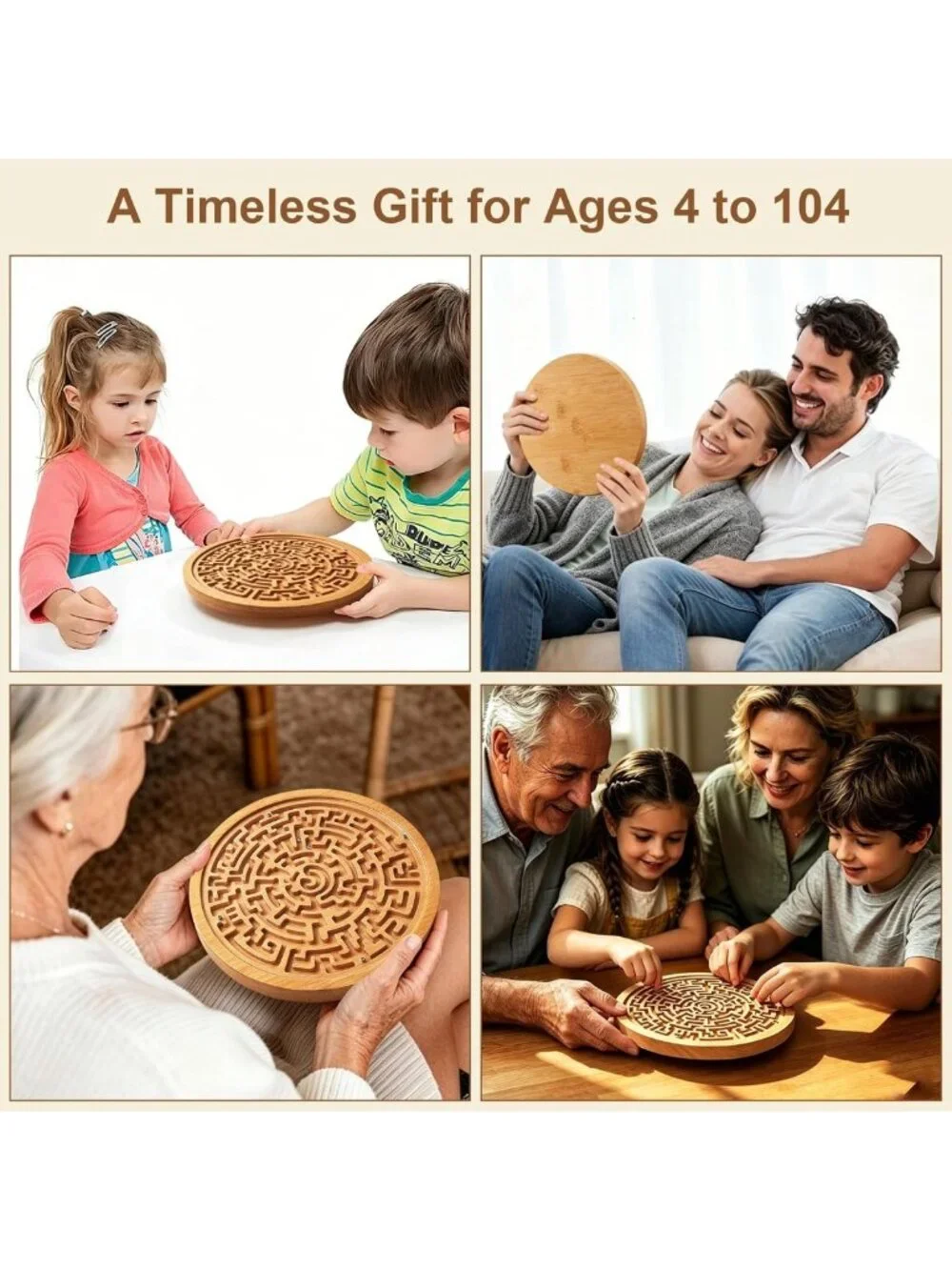 Wooden Labyrinth Maze Game - Bamboo Brain Teaser Puzzle for Kids & Adults